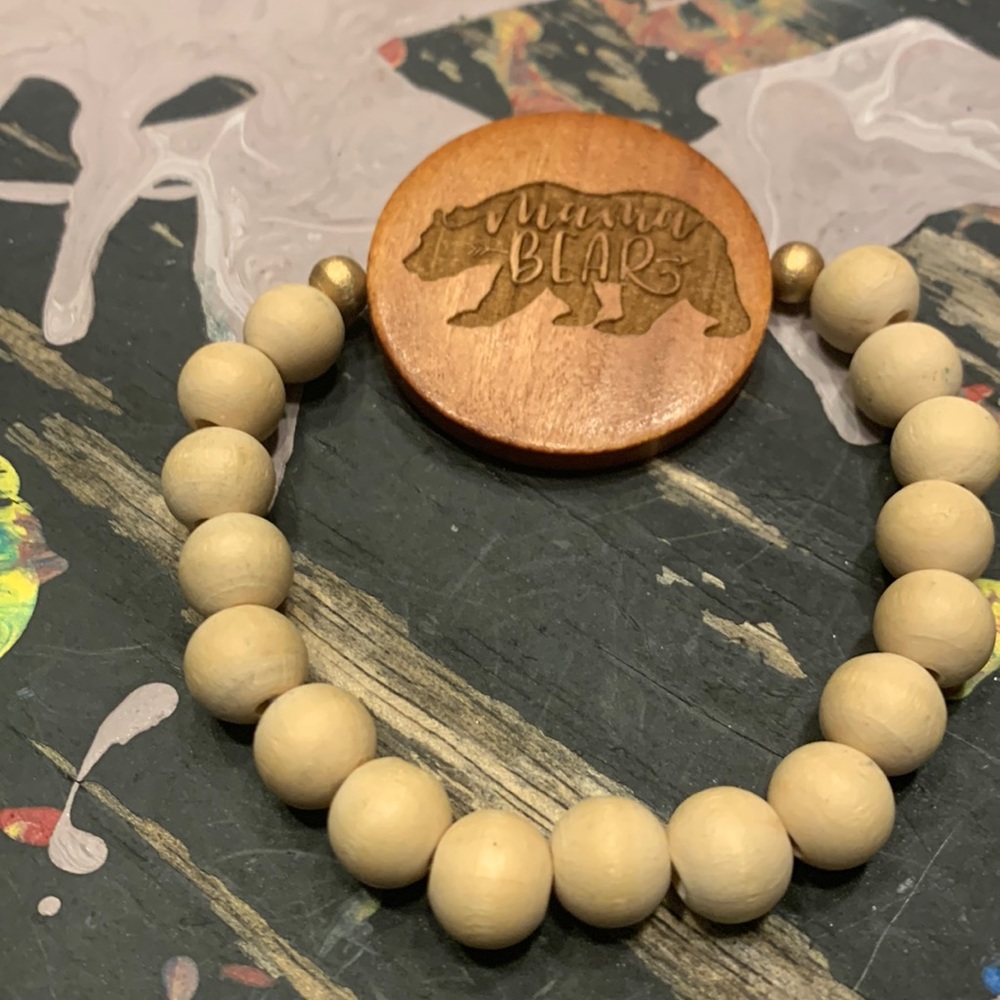Mama Bear wood bead bracelet
